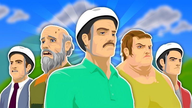 The classic Happy Wheels riders against a bright blue sky